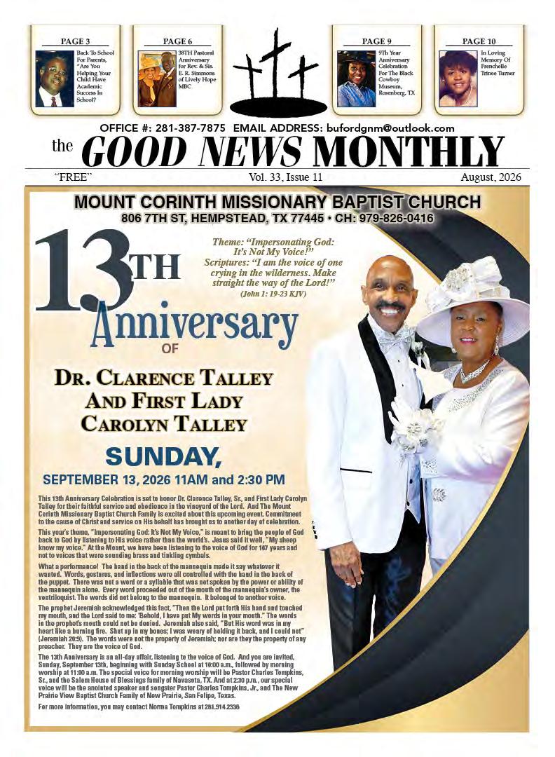 Cover Page of August 2026 Issue of The Good News Monthly